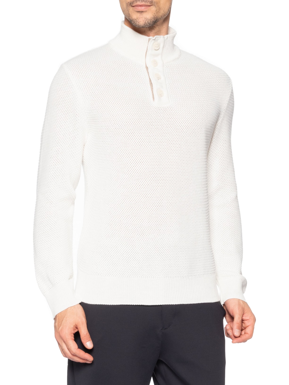 Suéter Tricot Camurça Meio Botão Branco Sergio K
