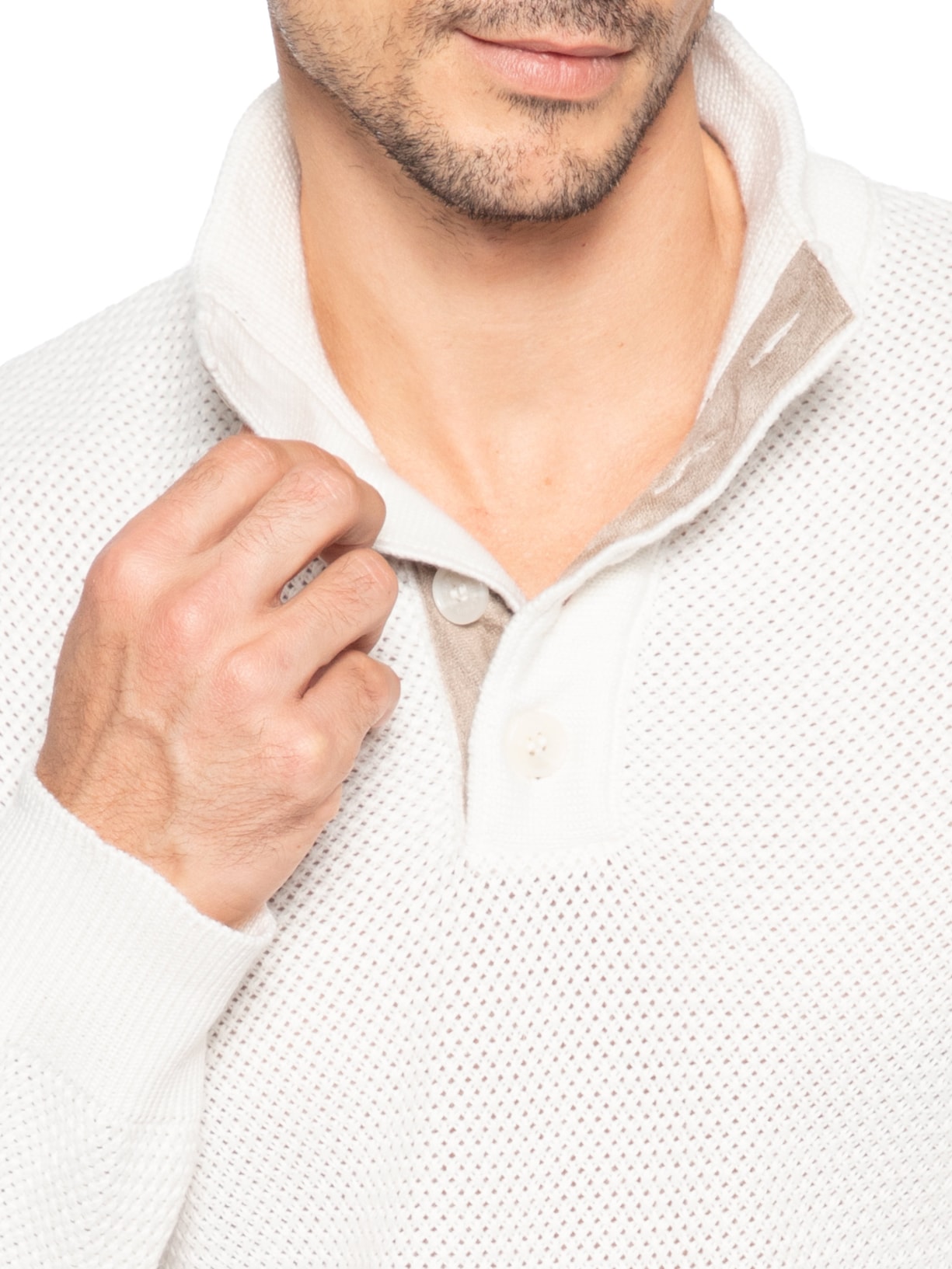 Suéter Tricot Camurça Meio Botão Branco Sergio K
