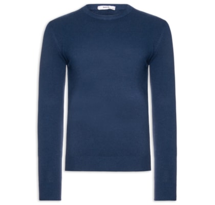 Suéter Tricot Masculino Básico Gola Redonda - Azul