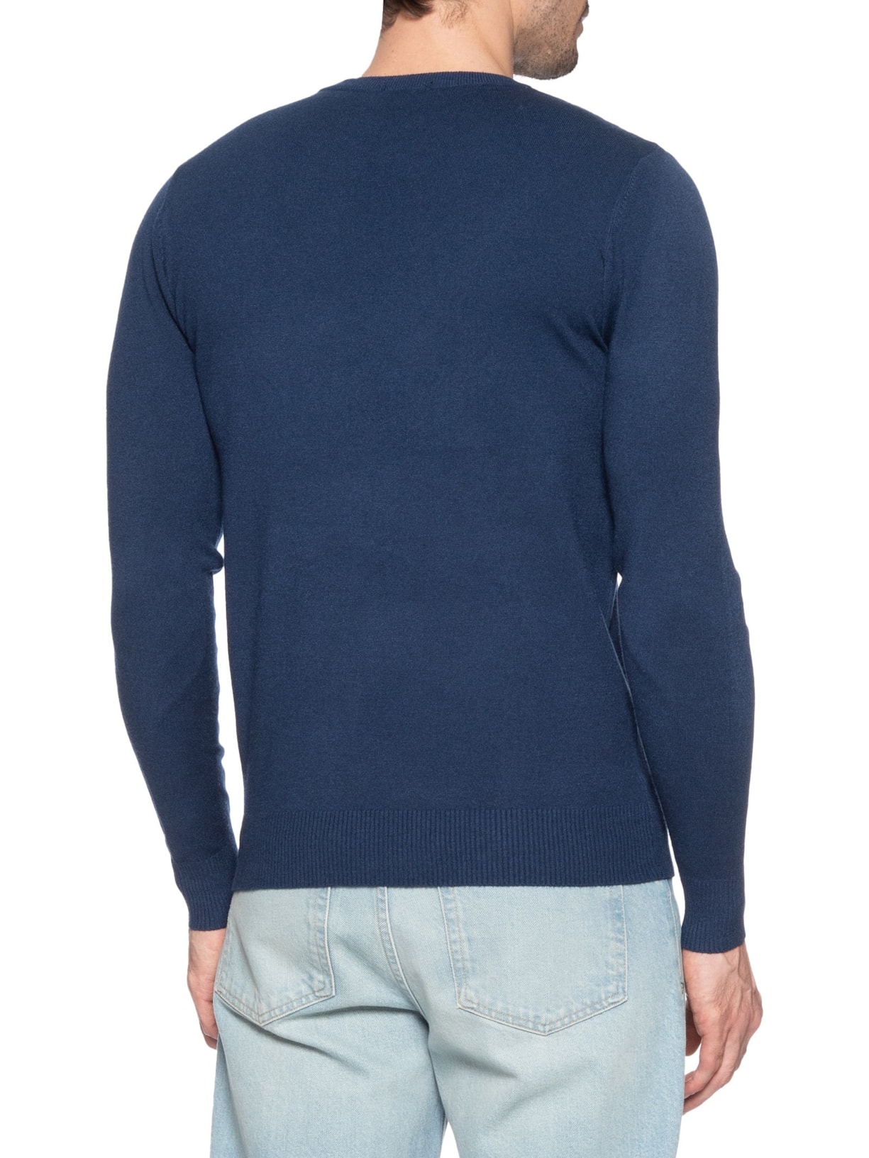 Suéter Tricot Masculino Básico Gola Redonda Azul Basiq Men