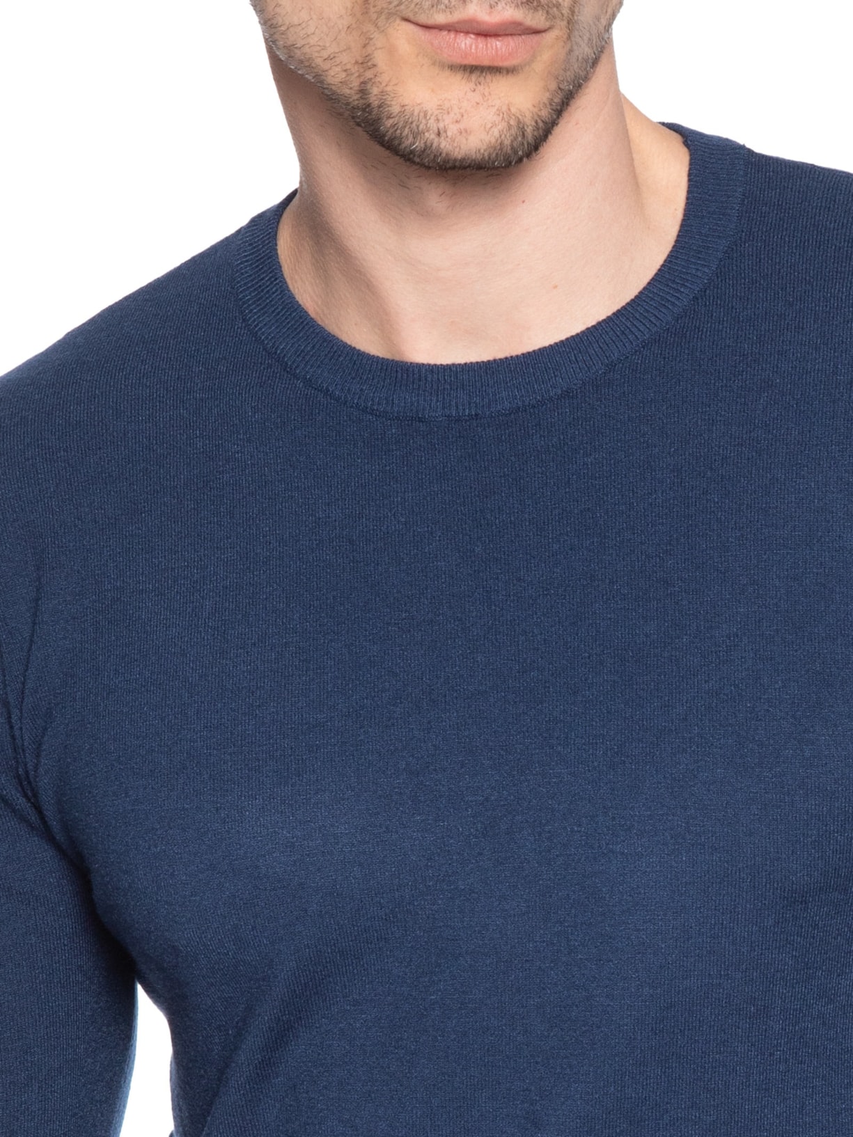 Suéter Tricot Masculino Básico Gola Redonda Azul Basiq Men