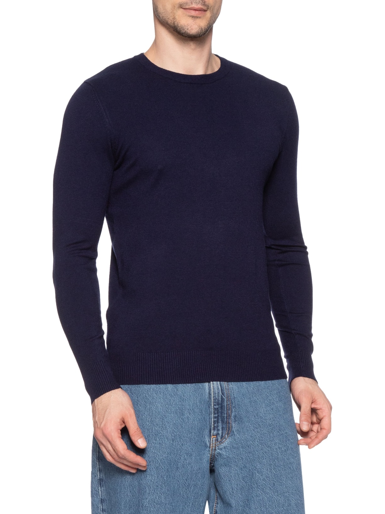 Suéter Tricot Masculino Básico Gola Redonda Azul Basiq Men