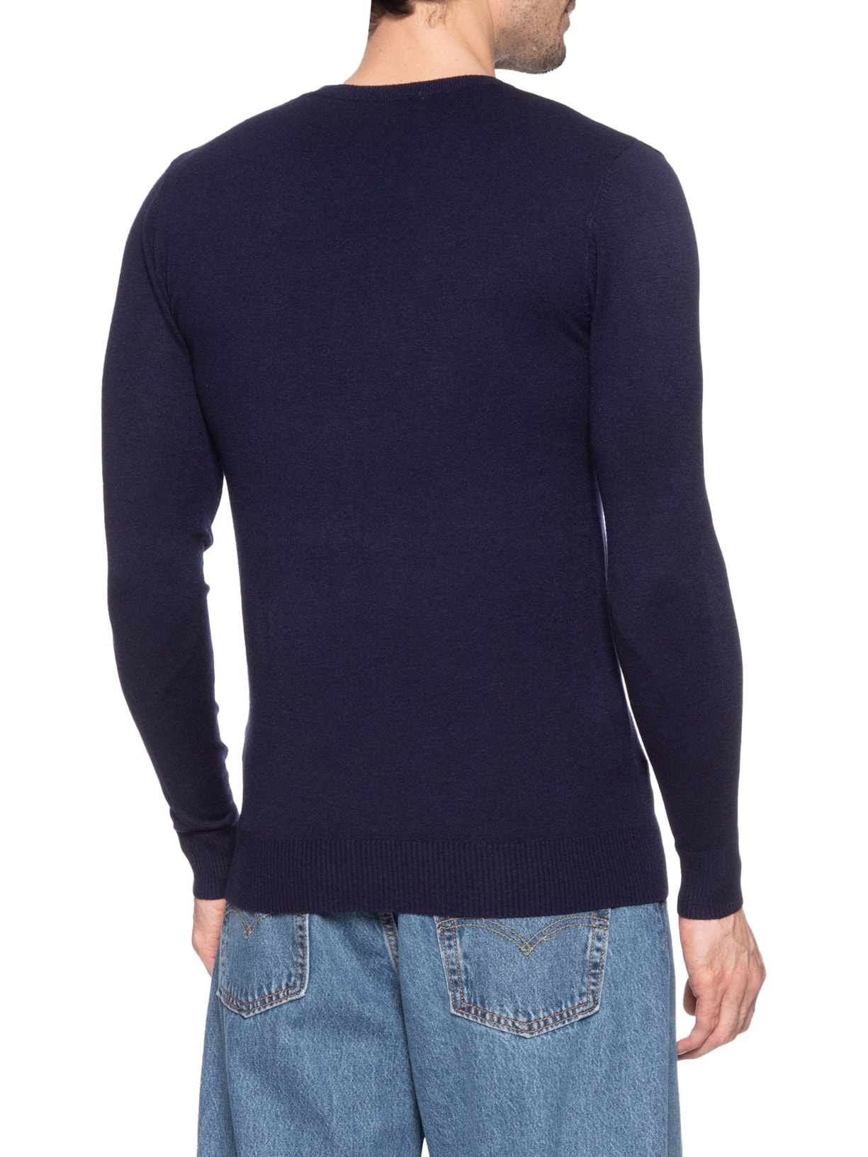 Suéter Tricot Masculino Básico Gola Redonda Azul Basiq Men