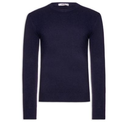 Suéter Tricot Masculino Básico Gola Redonda - Azul