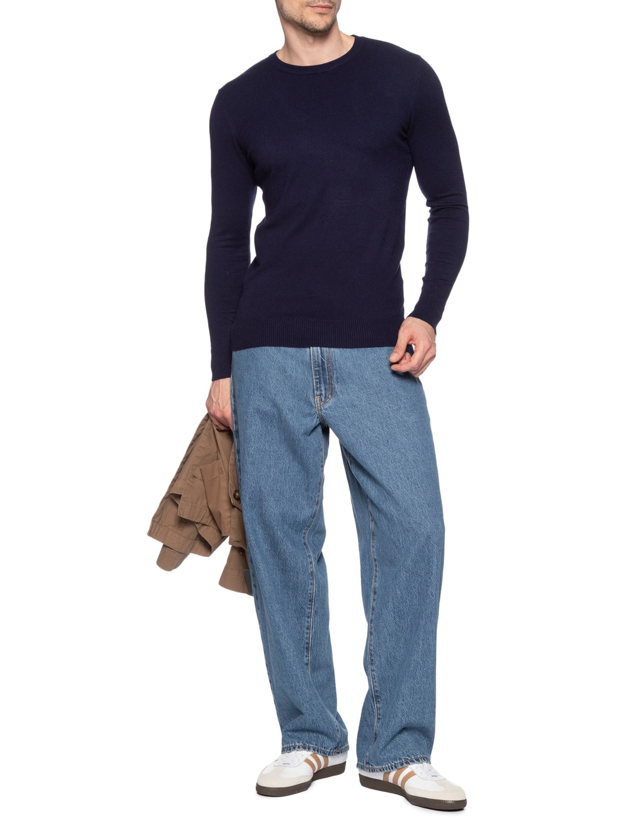 Suéter Tricot Masculino Básico Gola Redonda Azul Basiq Men