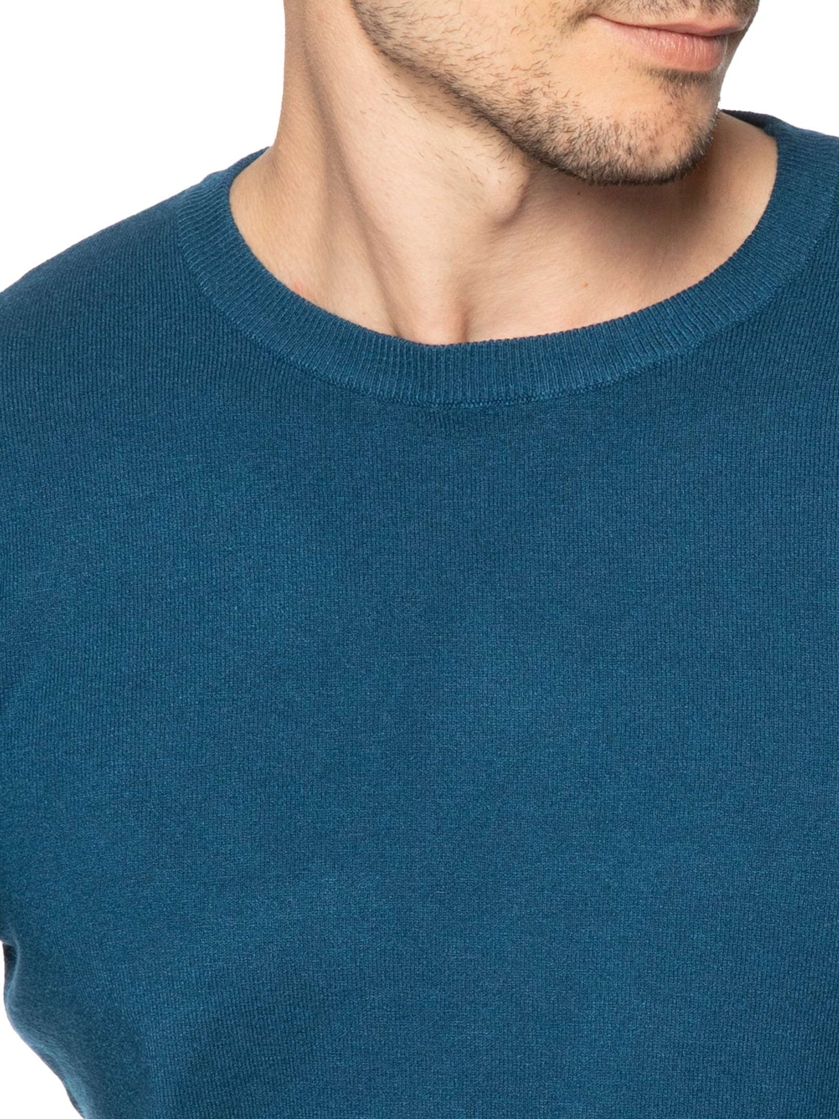 Suéter Tricot Masculino Básico Gola Redonda Azul Basiq Men