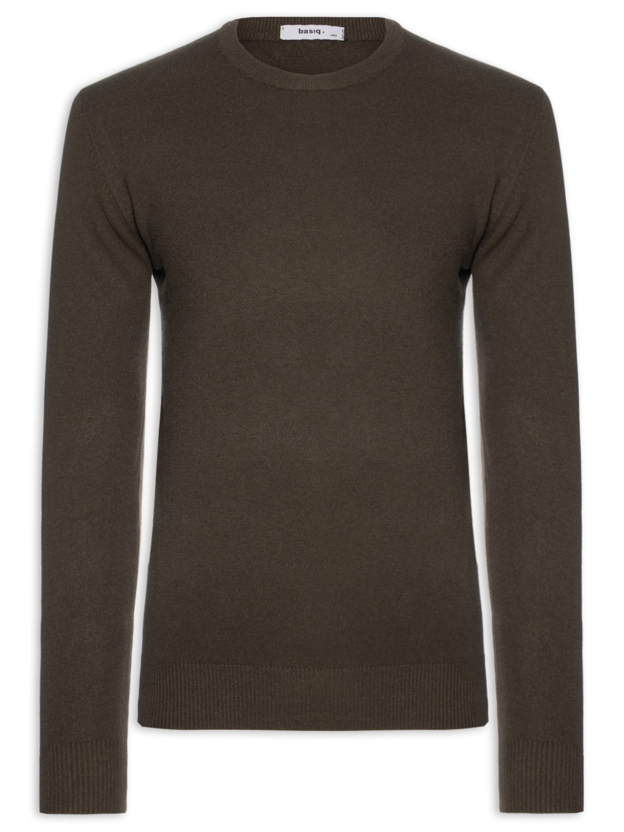 Suéter Tricot Masculino Básico Gola Redonda Bege Basiq Men