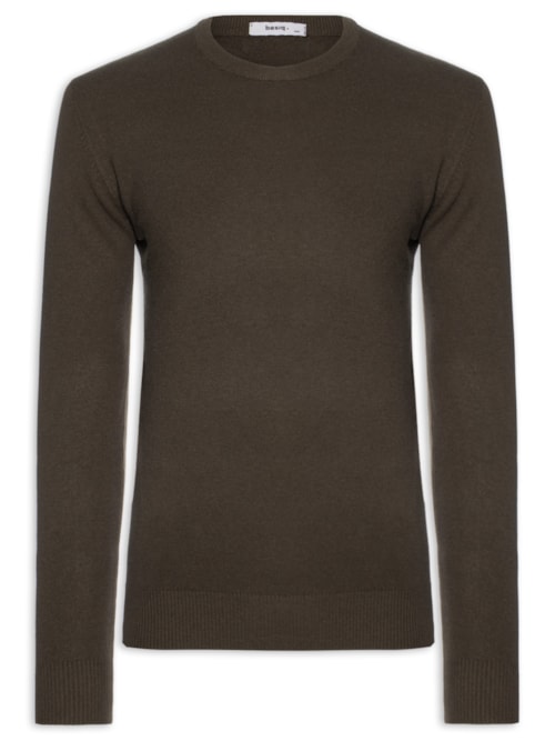 Suéter Tricot Masculino Básico Gola Redonda - Bege