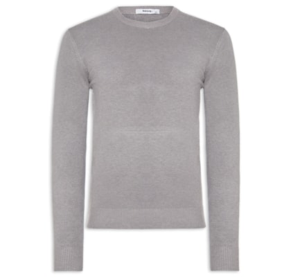 Suéter Tricot Masculino Básico Gola Redonda - Cinza