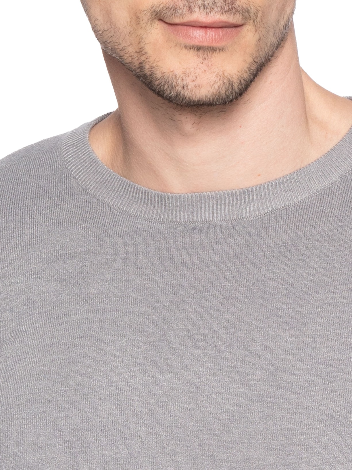 Suéter Tricot Masculino Básico Gola Redonda Cinza Basiq Men