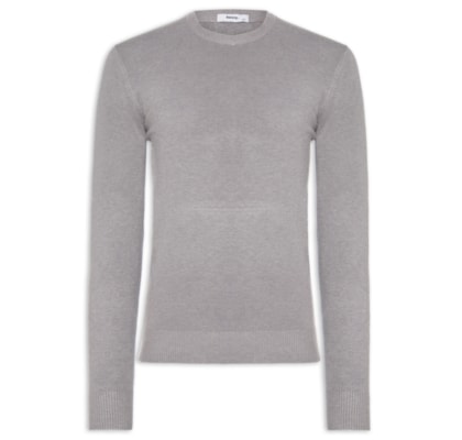 Suéter Tricot Masculino Básico Gola Redonda - Cinza