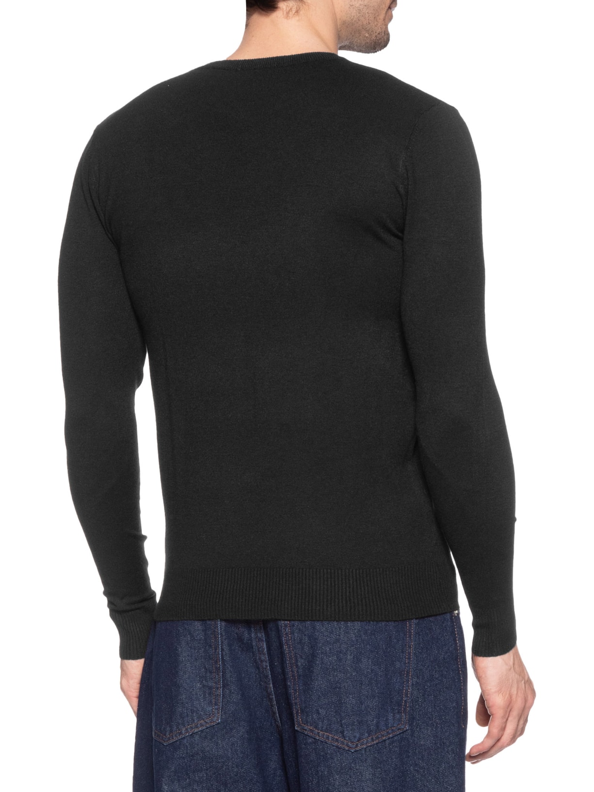 Suéter Tricot Masculino Básico Gola Redonda Preto Basiq Men