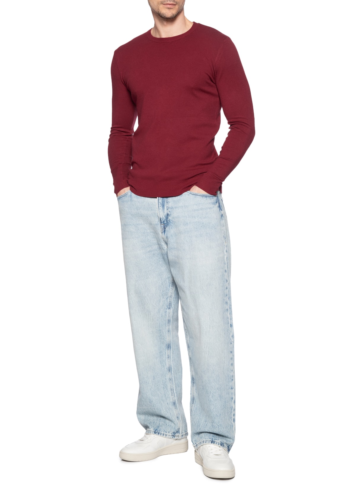 Suéter Tricot Masculino Básico Gola Redonda Vermelho Basiq Men