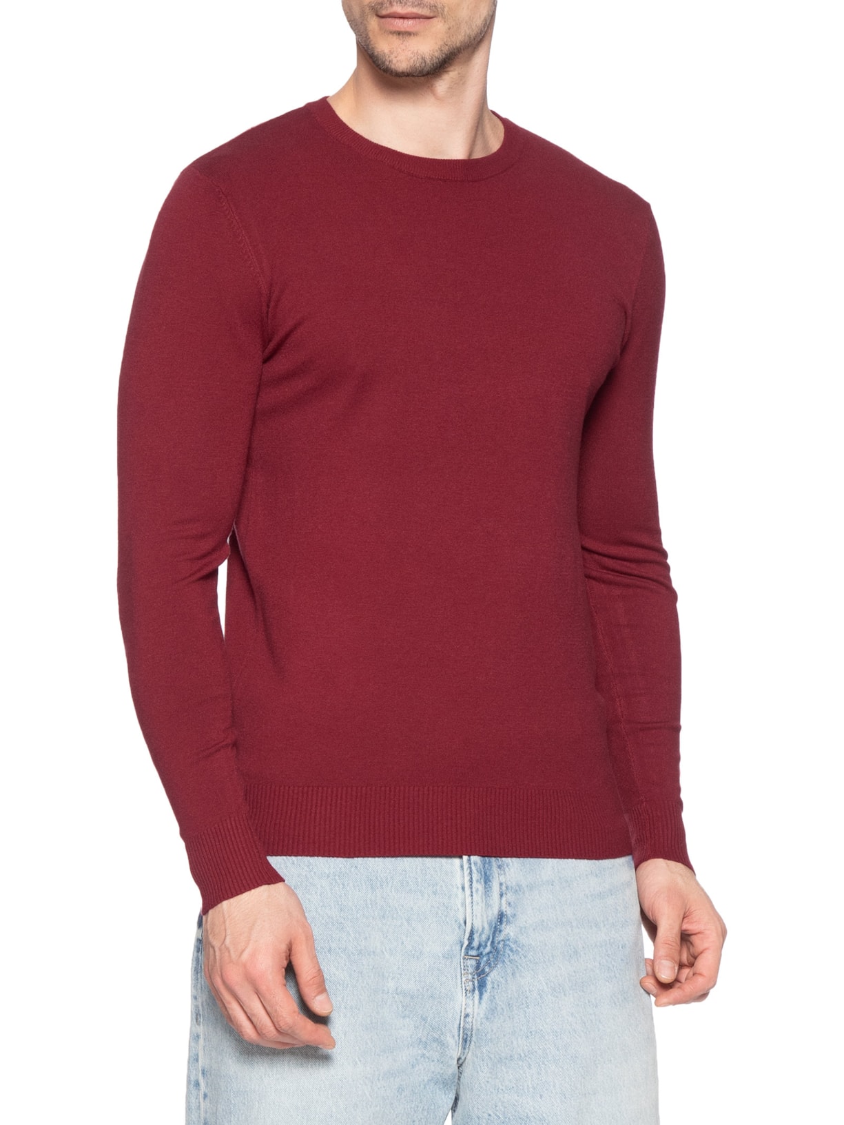 Suéter Tricot Masculino Básico Gola Redonda Vermelho Basiq Men