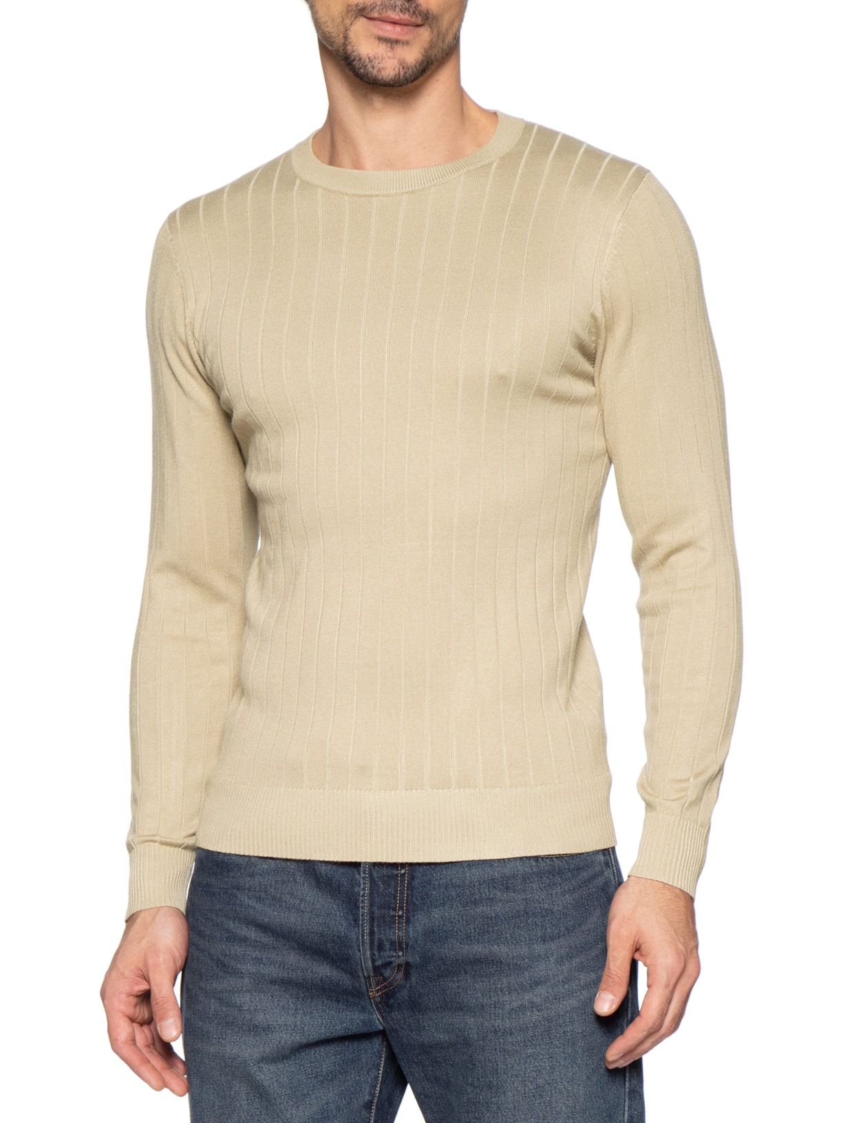 Suéter Tricot Masculino Com Textura Bege Basiq Men