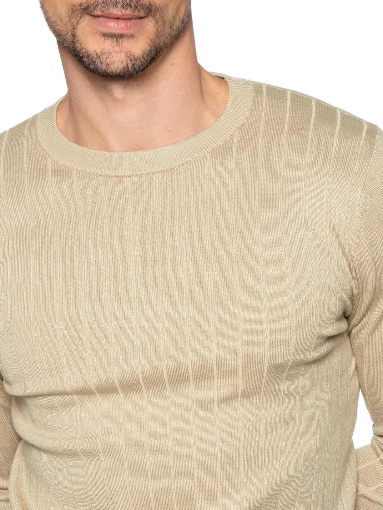 Suéter Tricot Masculino Com Textura Bege Basiq Men