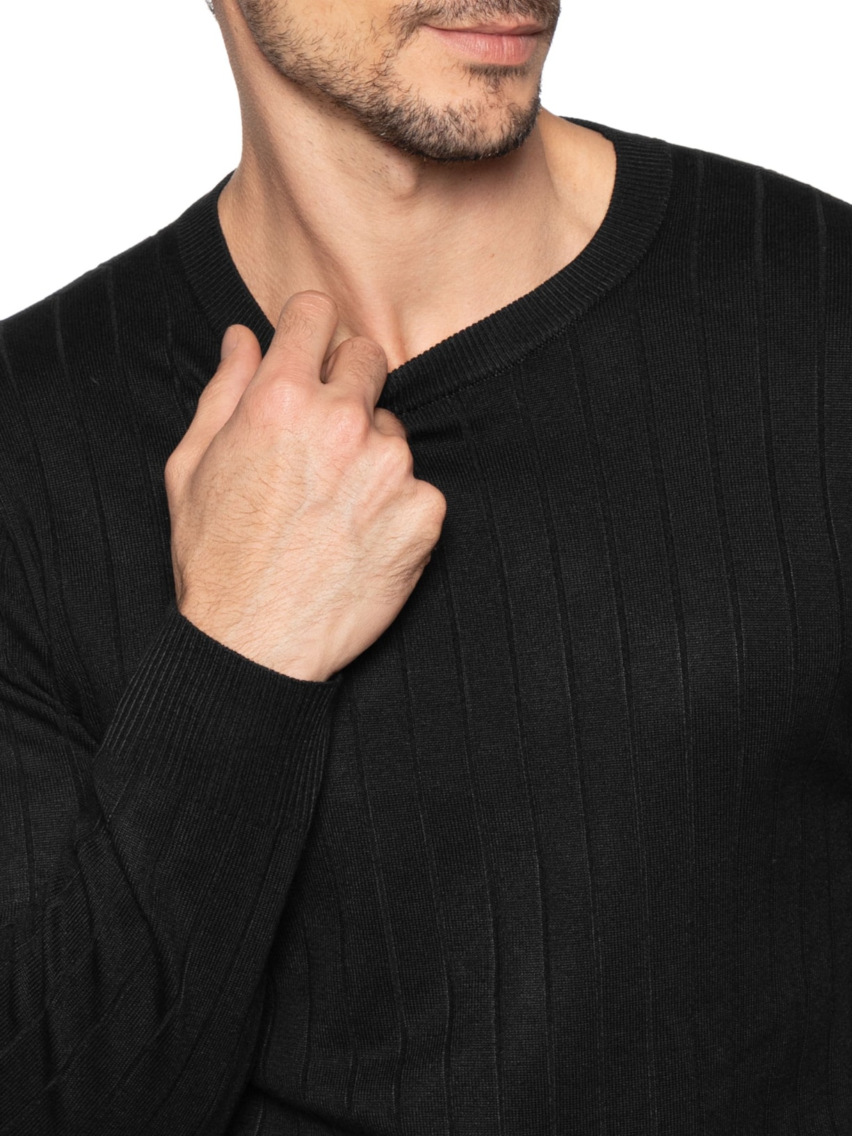 Suéter Tricot Masculino Com Textura Preto Basiq Men