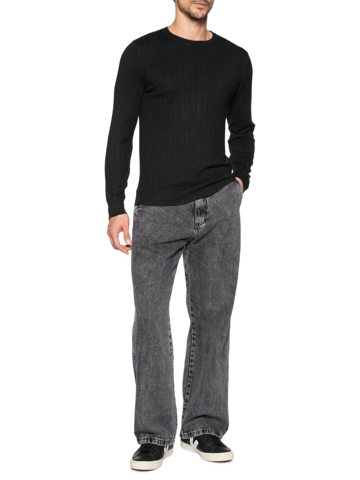 Suéter Tricot Masculino Com Textura Preto Basiq Men