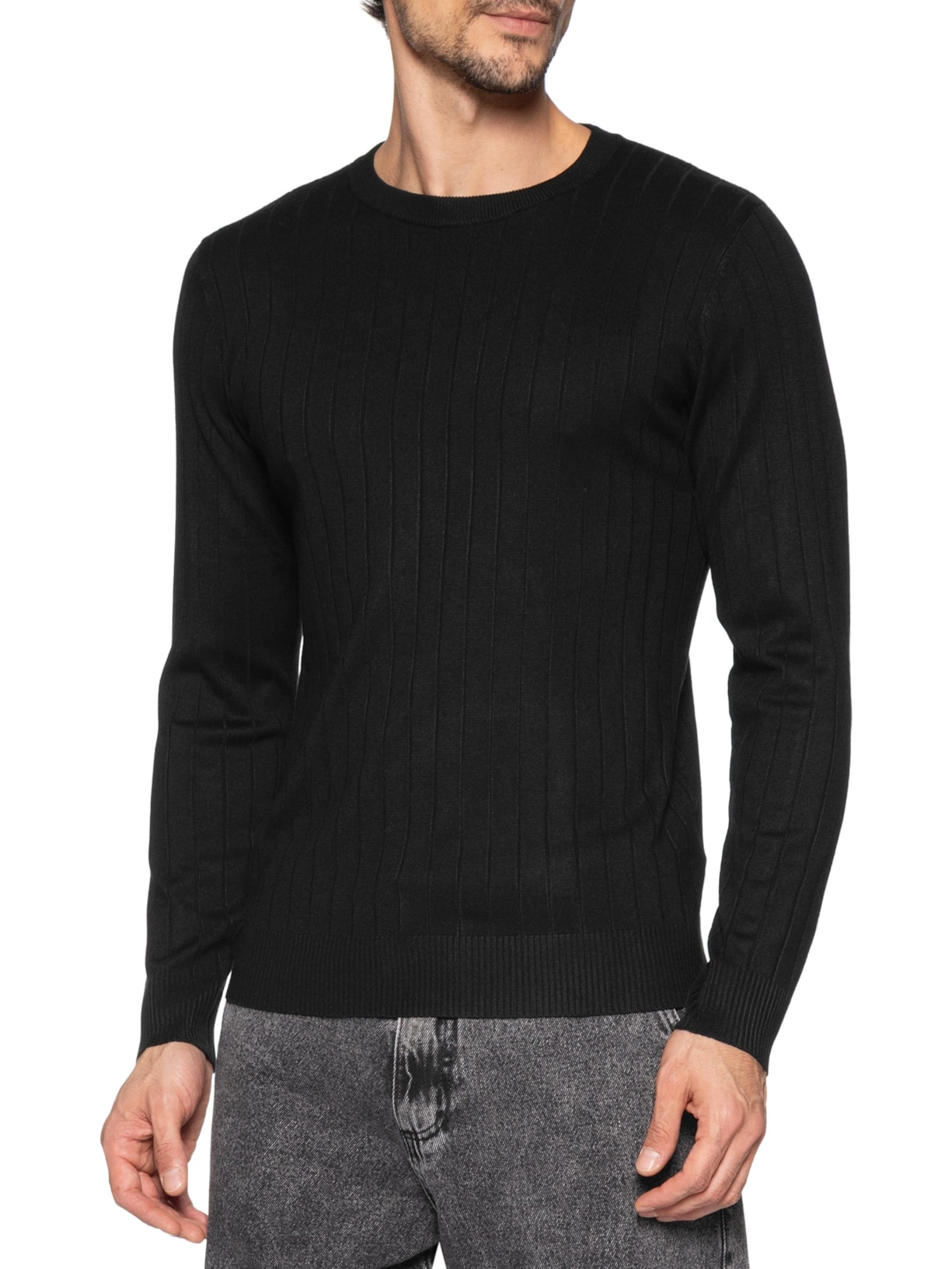 Suéter Tricot Masculino Com Textura Preto Basiq Men