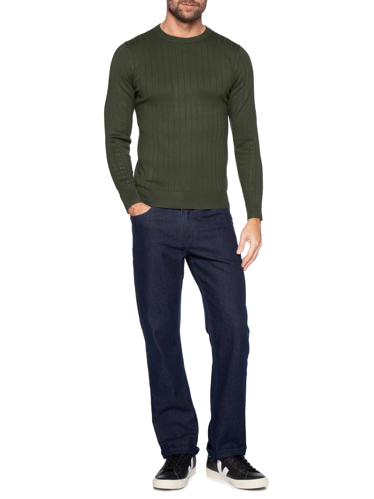 Suéter Tricot Masculino Com Textura Verde Basiq Men