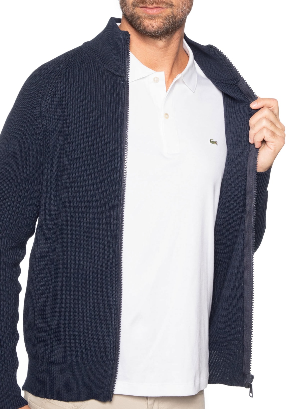 Suéter Tricot Masculino Gola Alta Com Zíper Azul Basiq Men