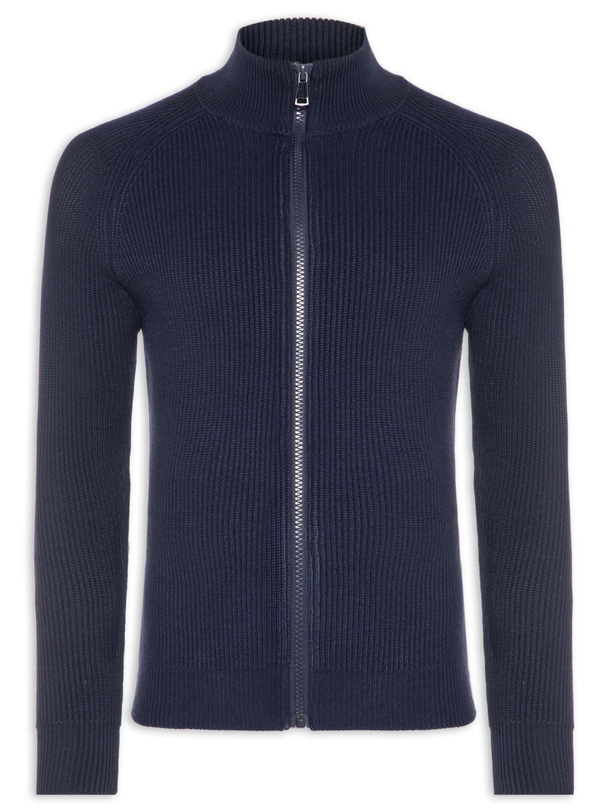 Suéter Tricot Masculino Gola Alta Com Zíper - Azul