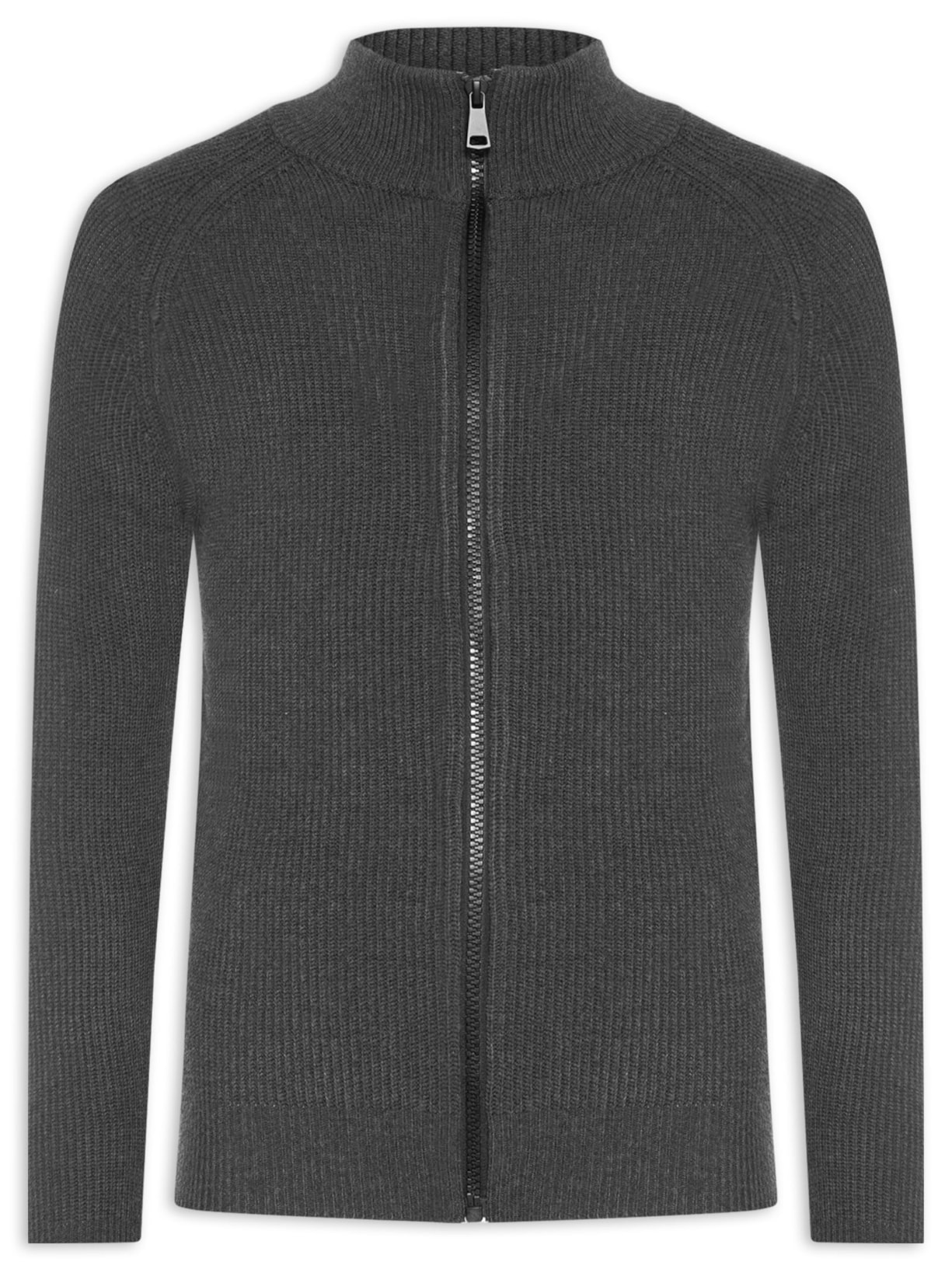 Suéter Tricot Masculino Gola Alta Com Zíper Cinza Basiq Men