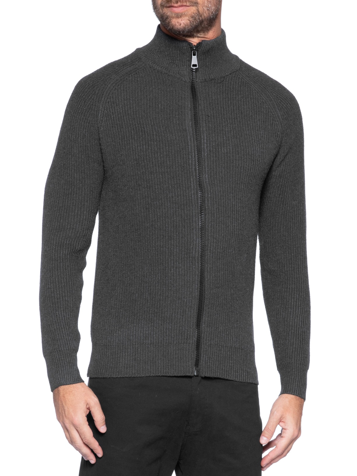 Suéter Tricot Masculino Gola Alta Com Zíper Cinza Basiq Men