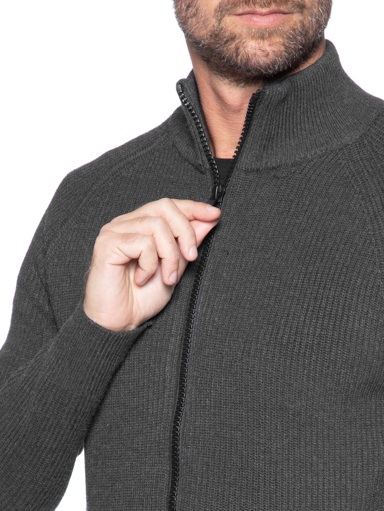 Suéter Tricot Masculino Gola Alta Com Zíper Cinza Basiq Men