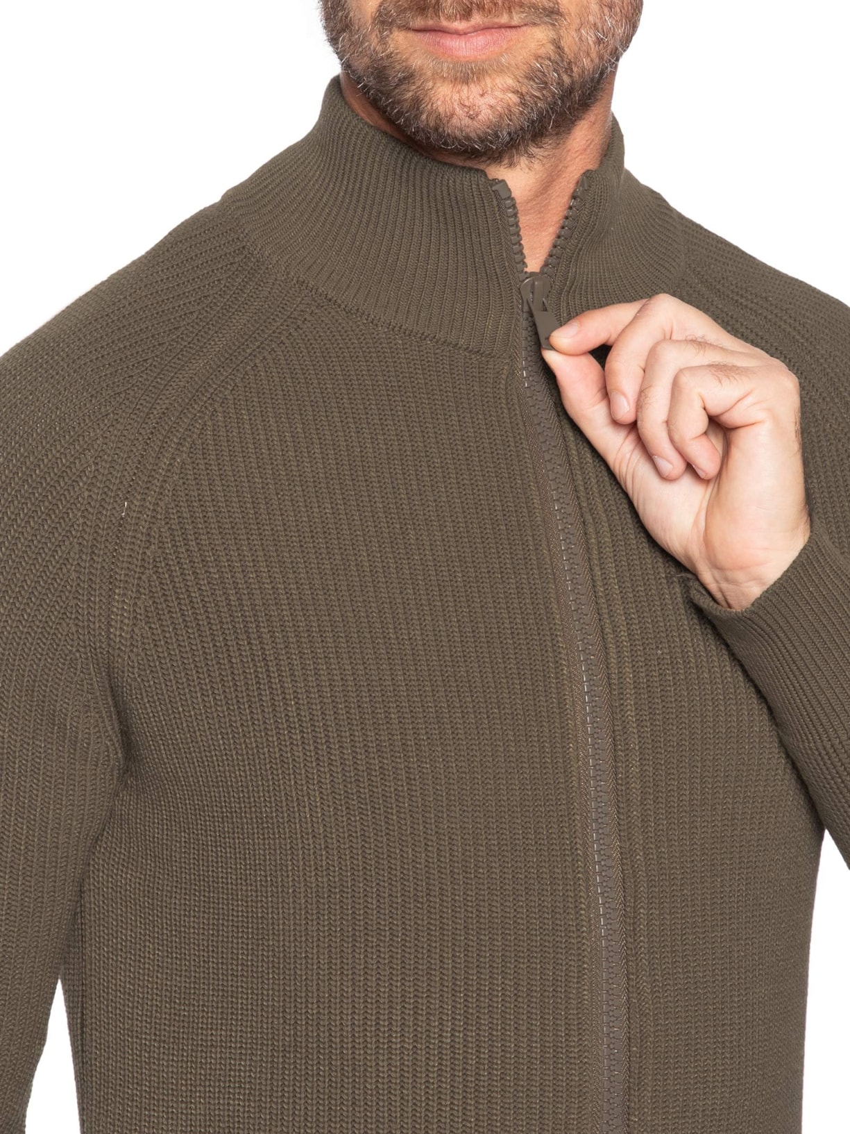 Suéter Tricot Masculino Gola Alta Com Zíper Marrom Basiq Men