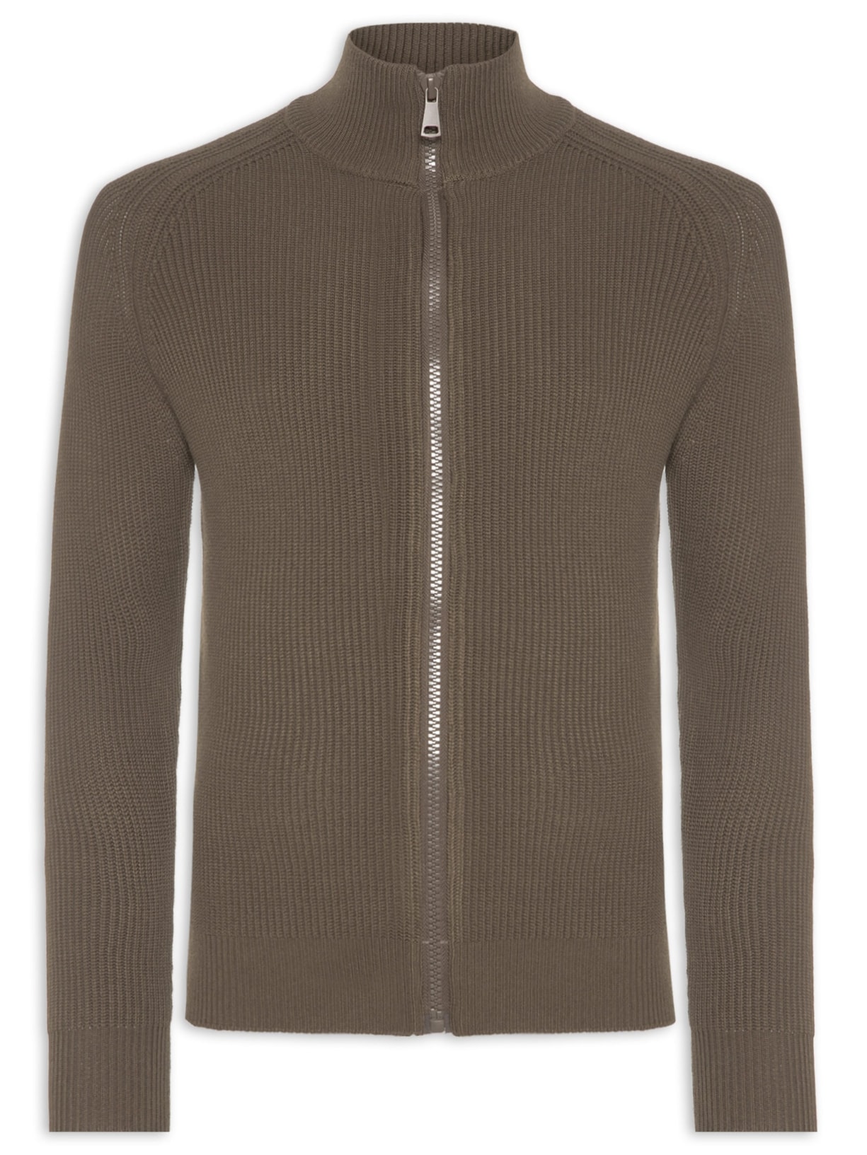 Suéter Tricot Masculino Gola Alta Com Zíper Marrom Basiq Men
