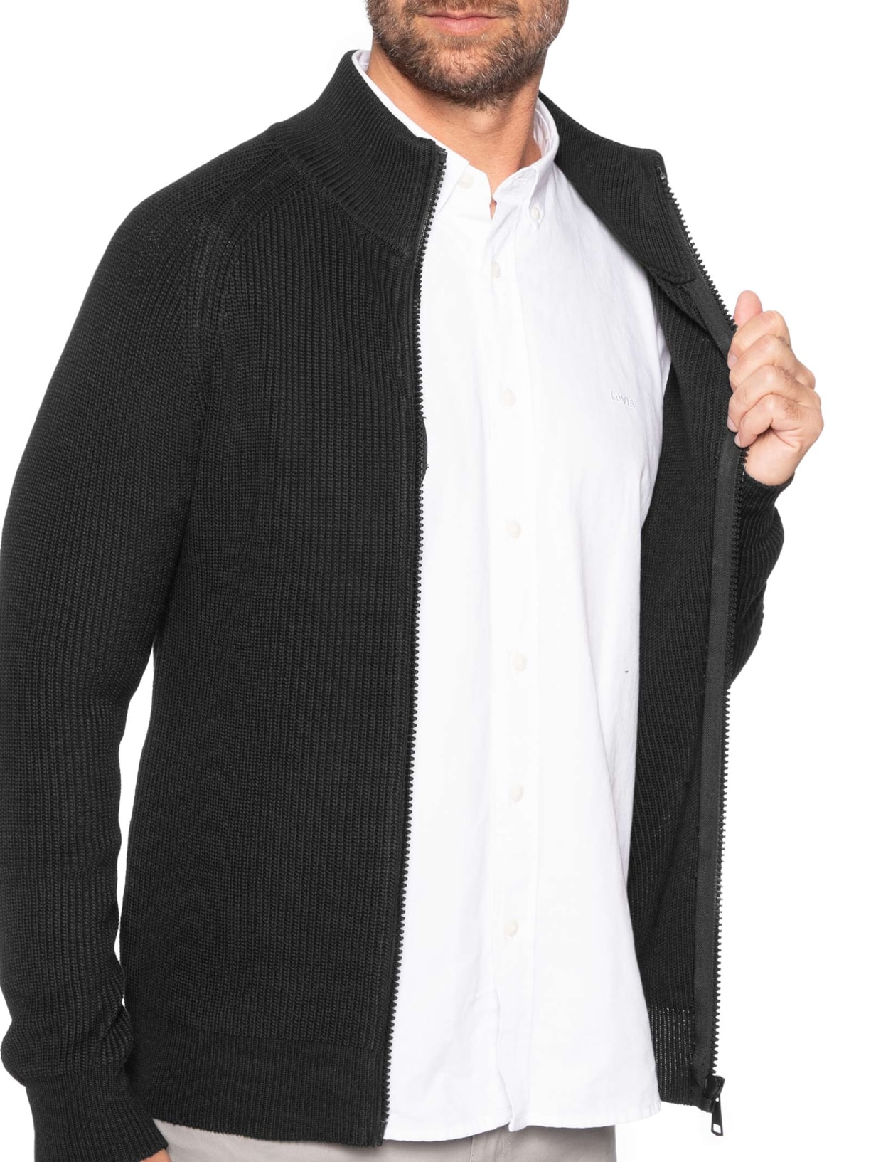 Suéter Tricot Masculino Gola Alta Com Zíper Preto Basiq Men