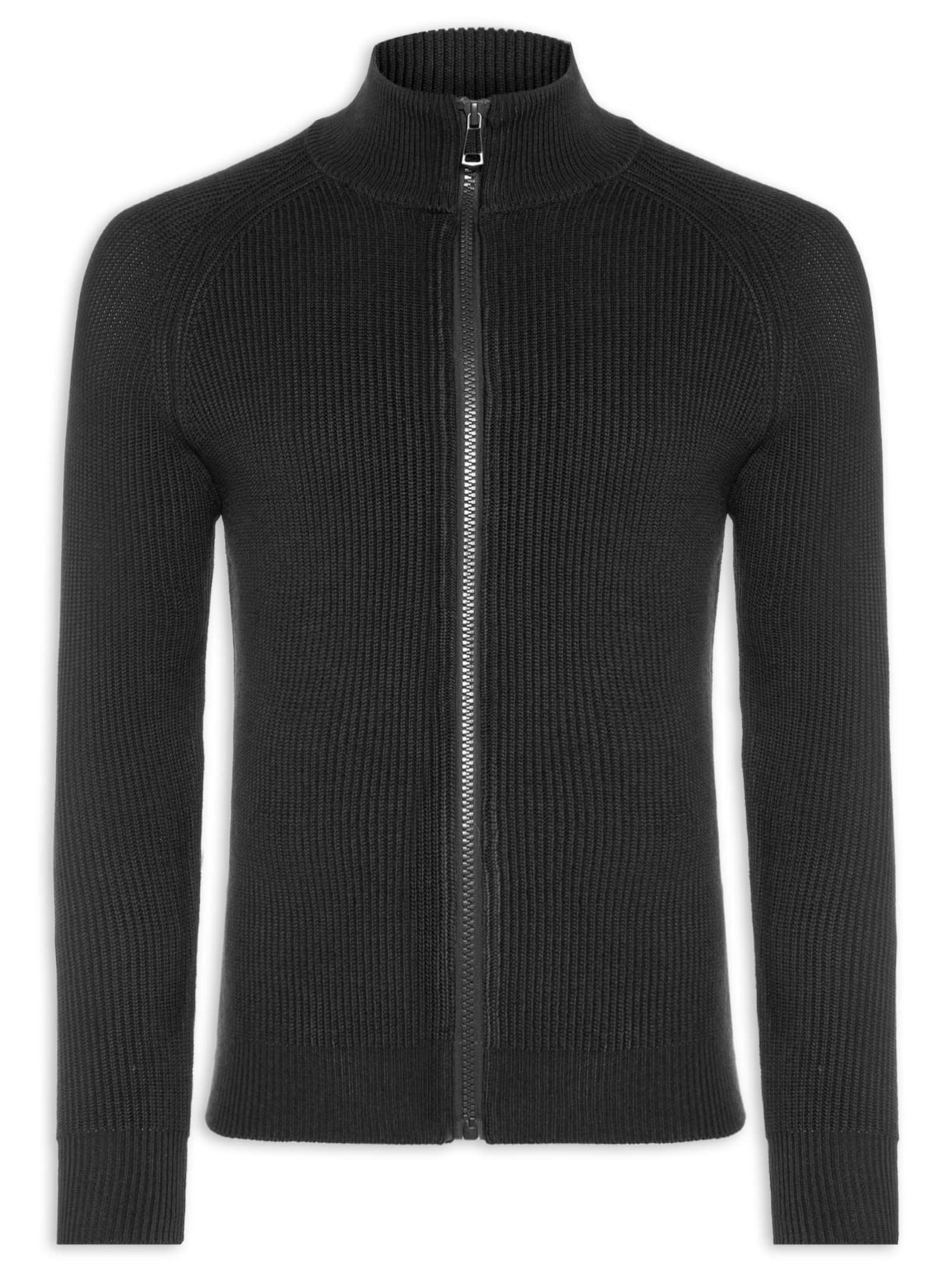 Suéter Tricot Masculino Gola Alta Com Zíper - Preto