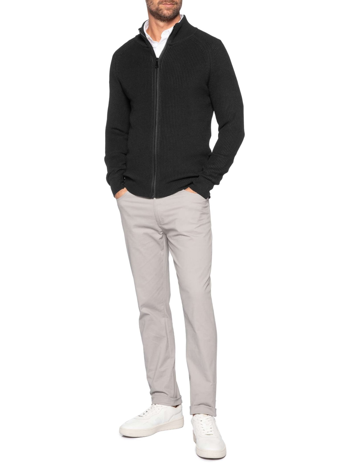 Suéter Tricot Masculino Gola Alta Com Zíper Preto Basiq Men