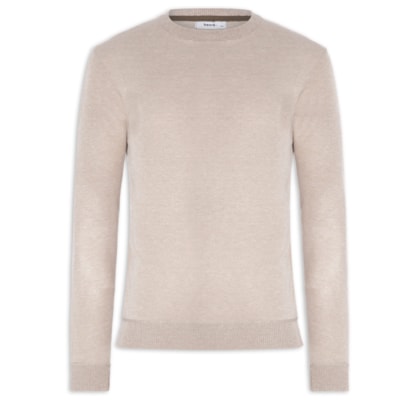 Suéter Tricot Masculino Gola Redonda - Bege