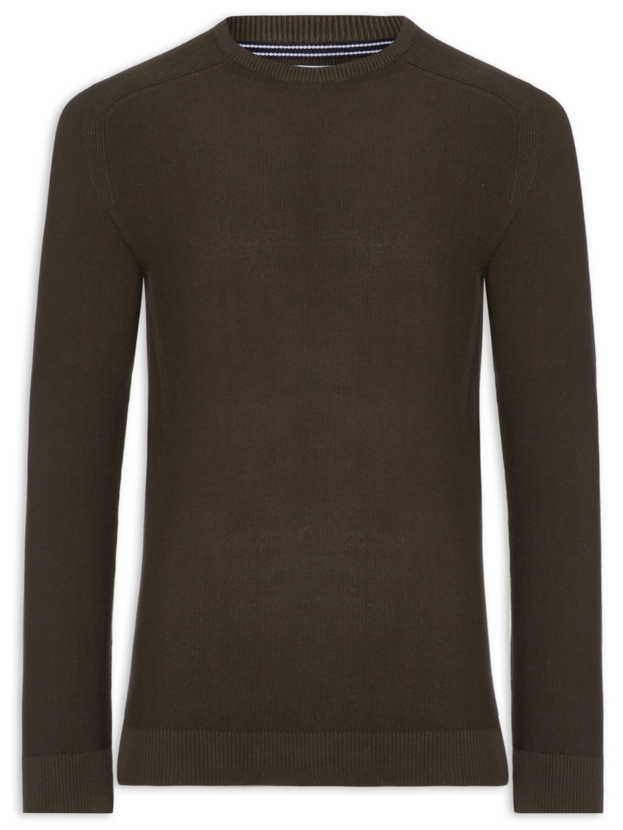 Suéter Tricot Masculino Gola Redonda Det Ombro Marrom '2 Essential