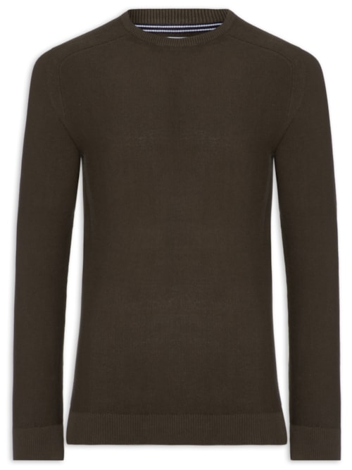 Suéter Tricot Masculino Gola Redonda Det Ombro - Marrom