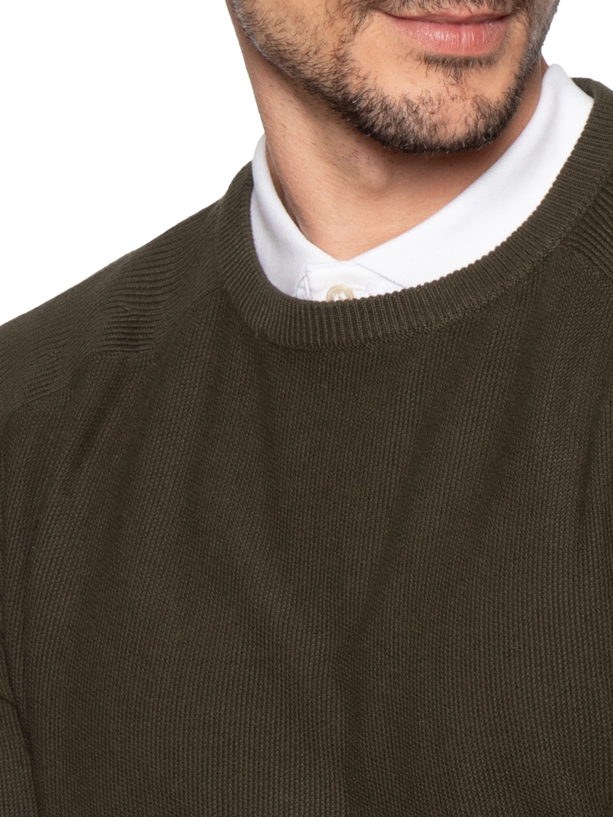 Suéter Tricot Masculino Gola Redonda Det Ombro Marrom '2 Essential