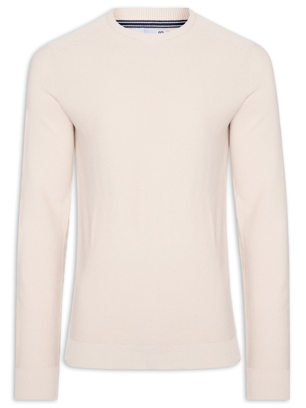 Suéter Tricot Masculino Gola Redonda Det Ombro - Off White