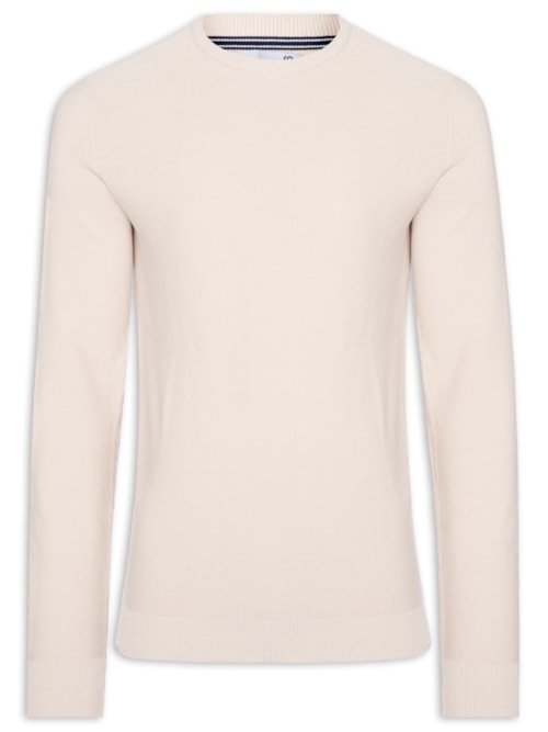 Suéter Tricot Masculino Gola Redonda Det Ombro - Off White