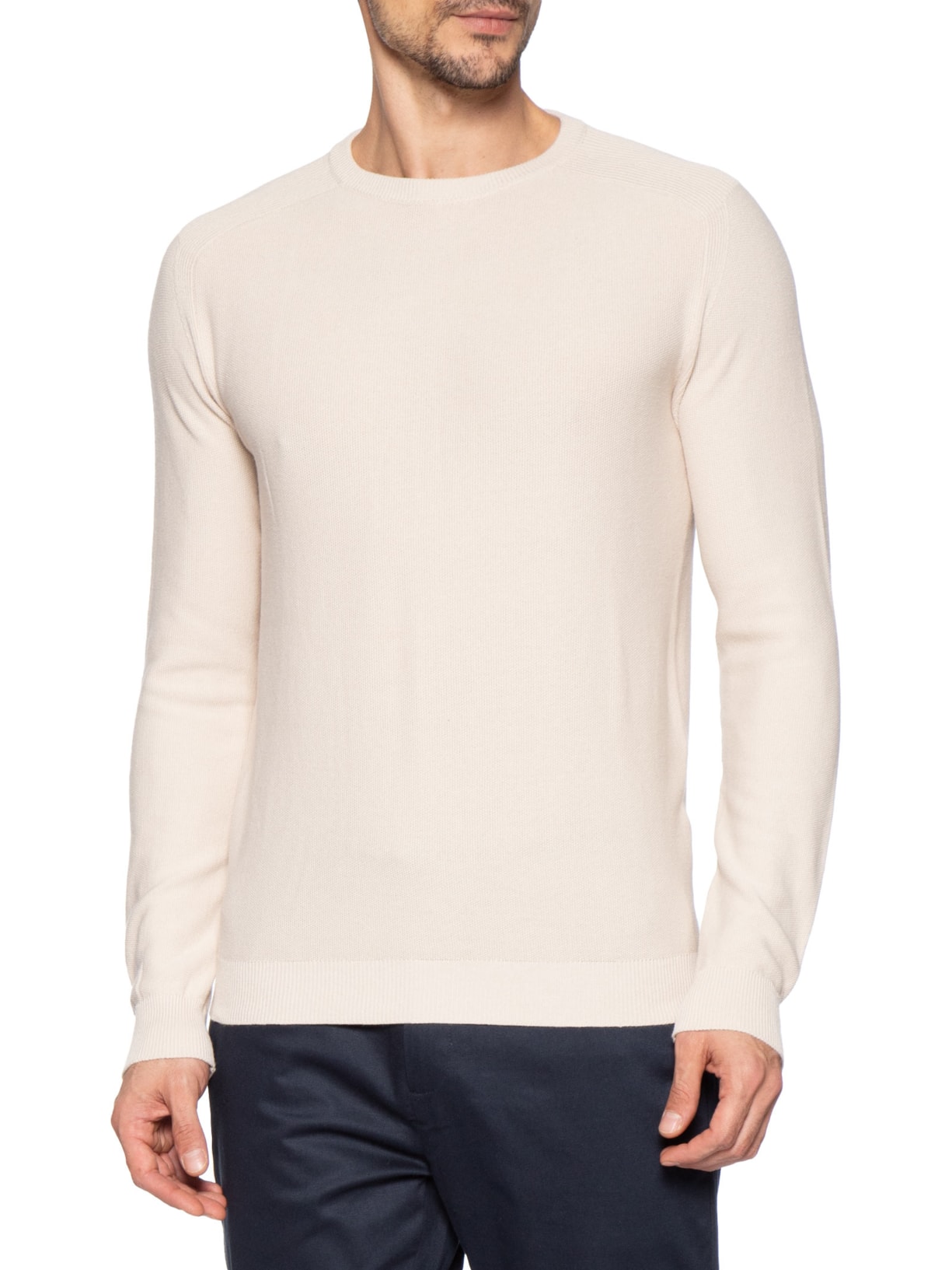 Suéter Tricot Masculino Gola Redonda Det Ombro Off White '2 Essential