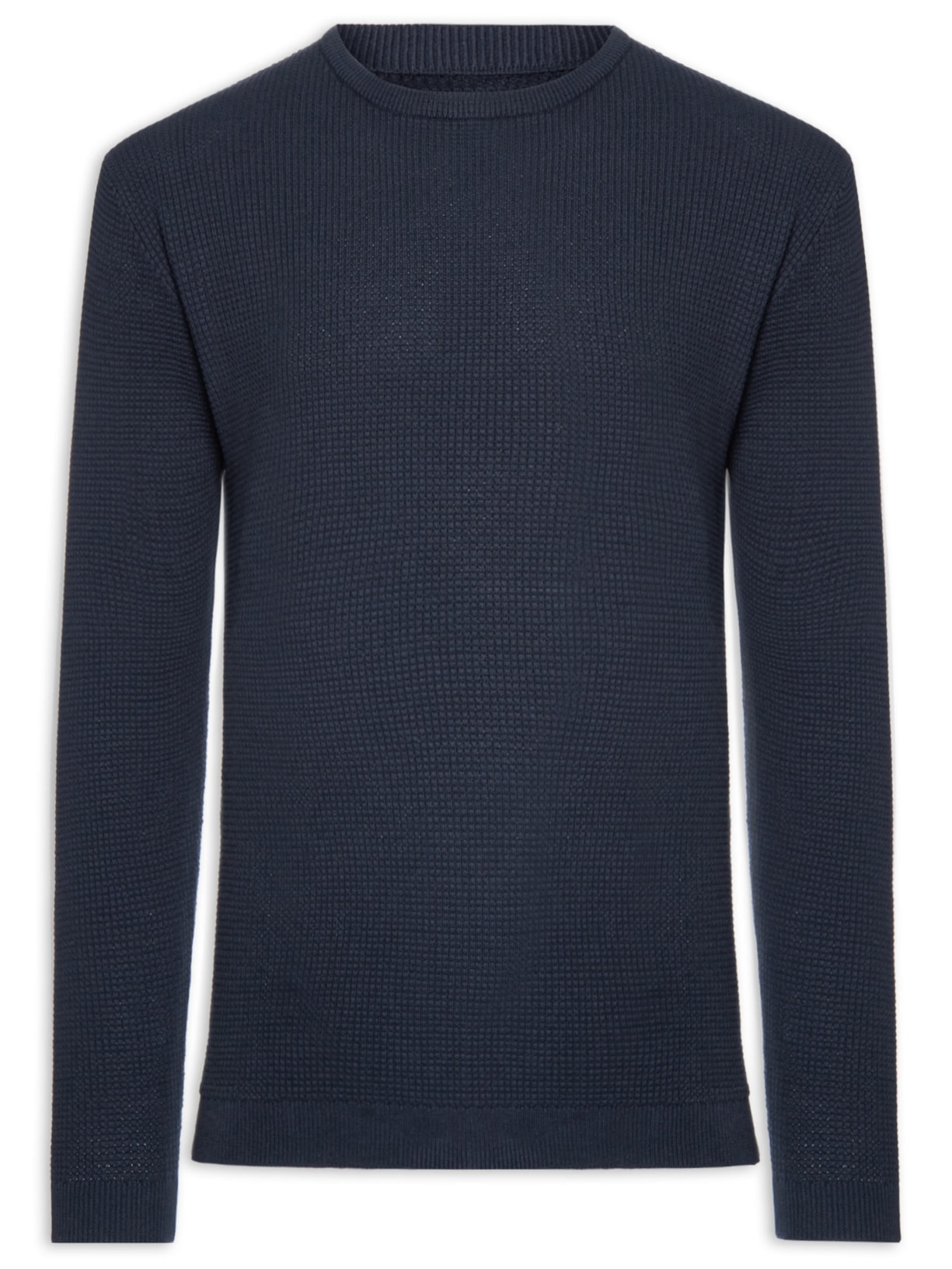 Suéter Tricot Masculino Gola Redonda Texturizada - Azul