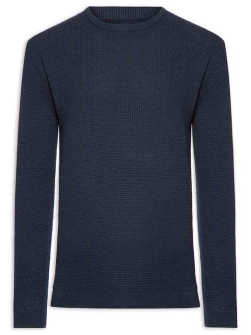 Suéter Tricot Masculino Gola Redonda Texturizada - Azul