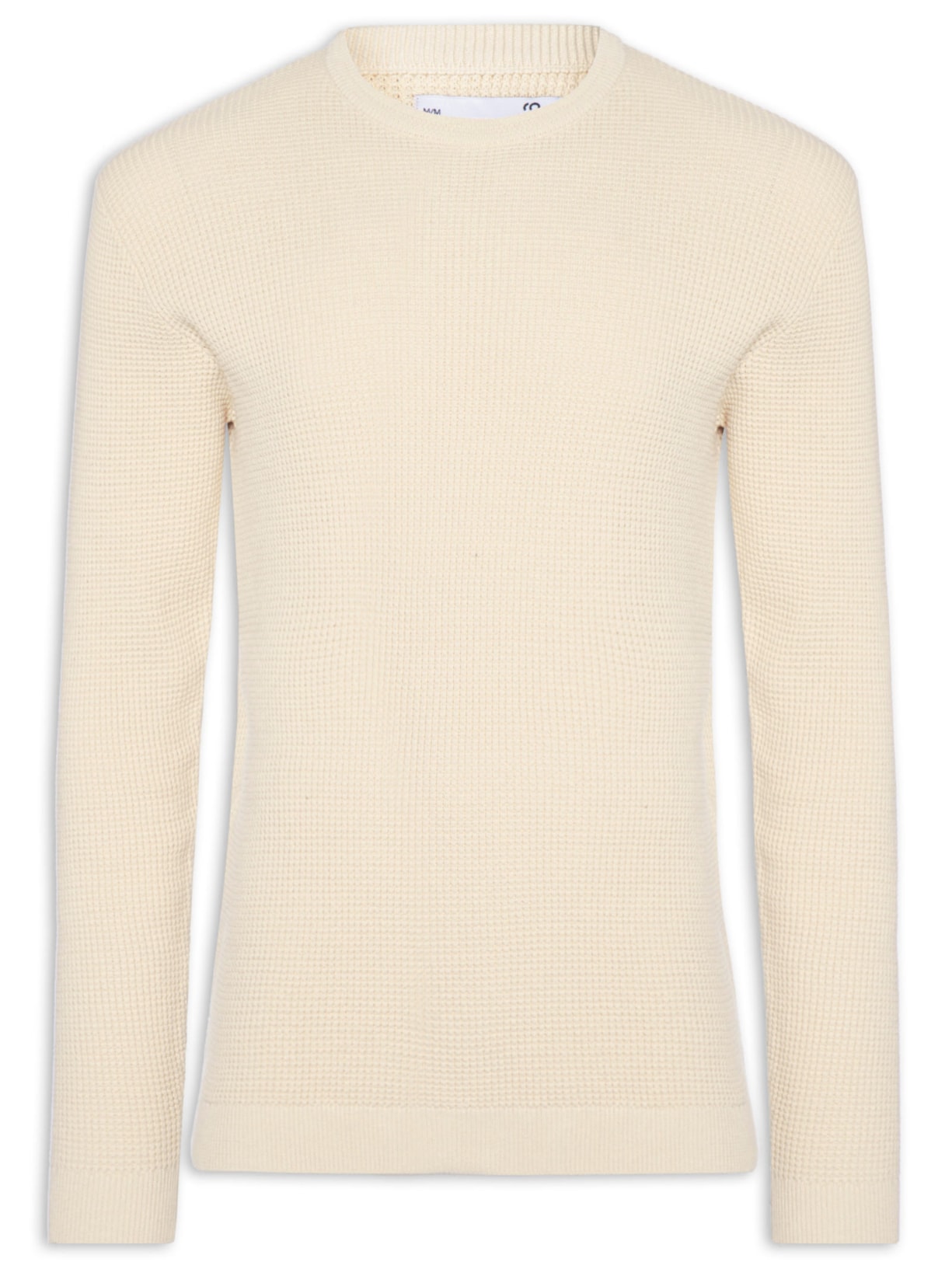 Suéter Tricot Masculino Gola Redonda Texturizada - Bege