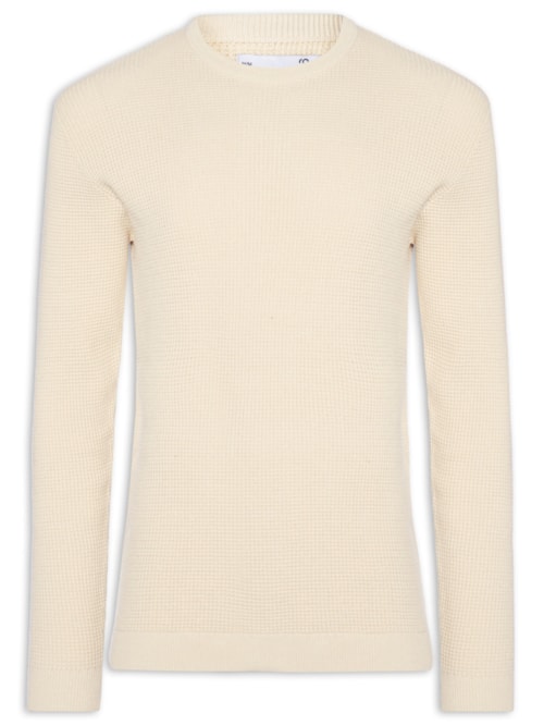 Suéter Tricot Masculino Gola Redonda Texturizada - Bege