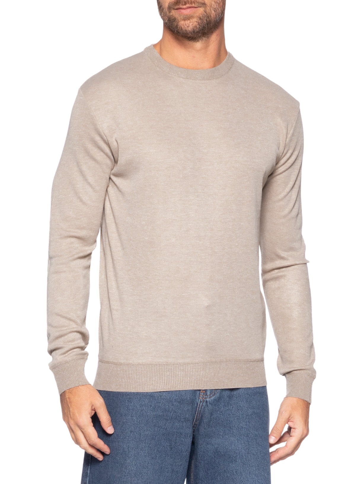 Suéter Tricot Masculino Gola Redonda – Bege Basiq Men