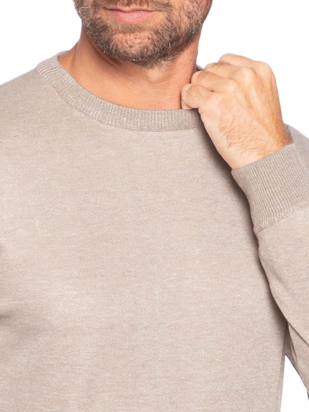 Suéter Tricot Masculino Gola Redonda – Bege Basiq Men