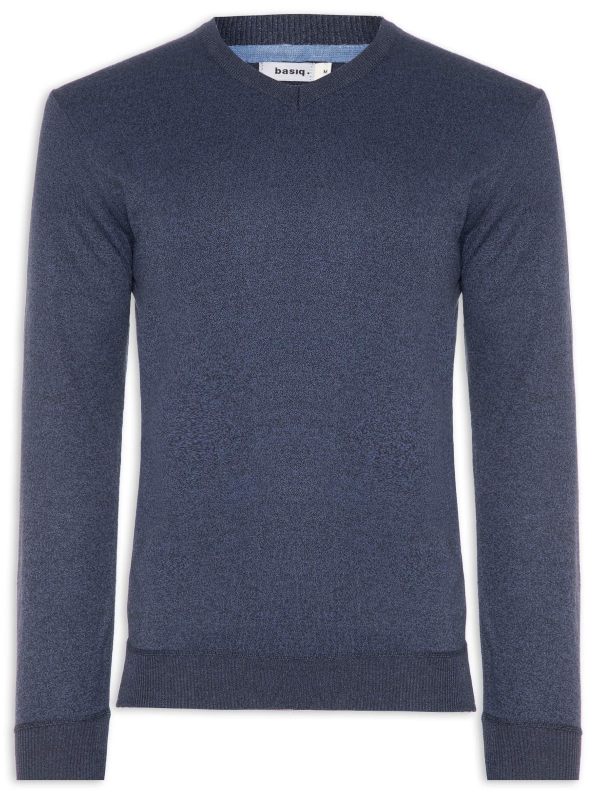 Suéter Tricot Masculino Gola V Básico Azul Basiq Men