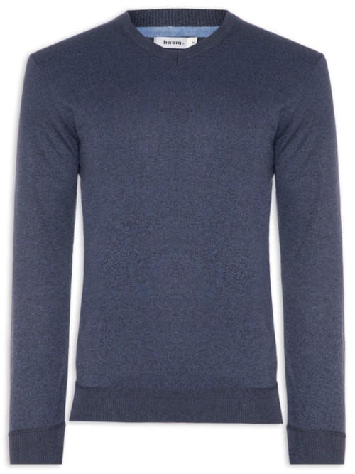 Suéter Tricot Masculino Gola V Básico - Azul