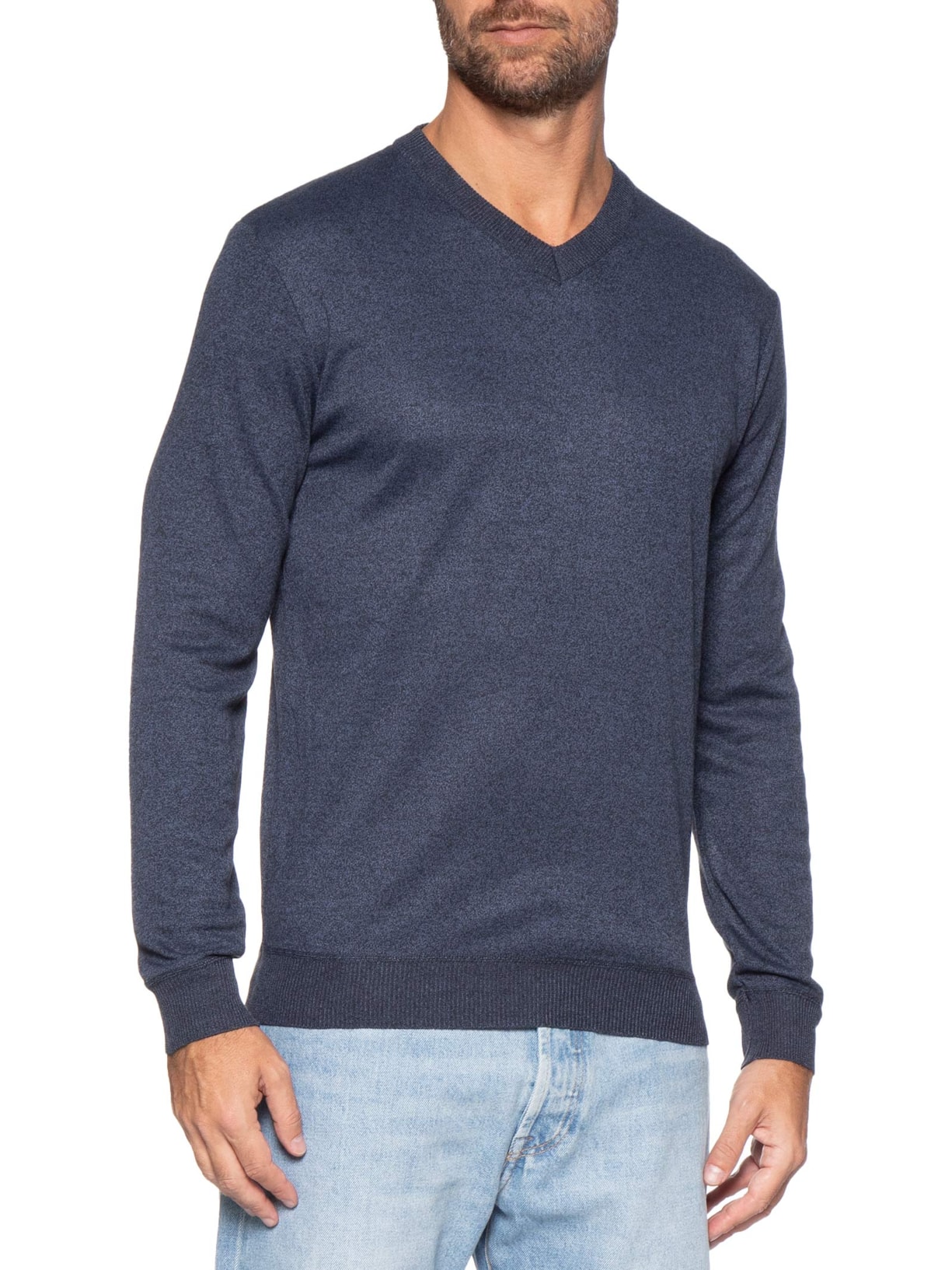 Suéter Tricot Masculino Gola V Básico Azul Basiq Men